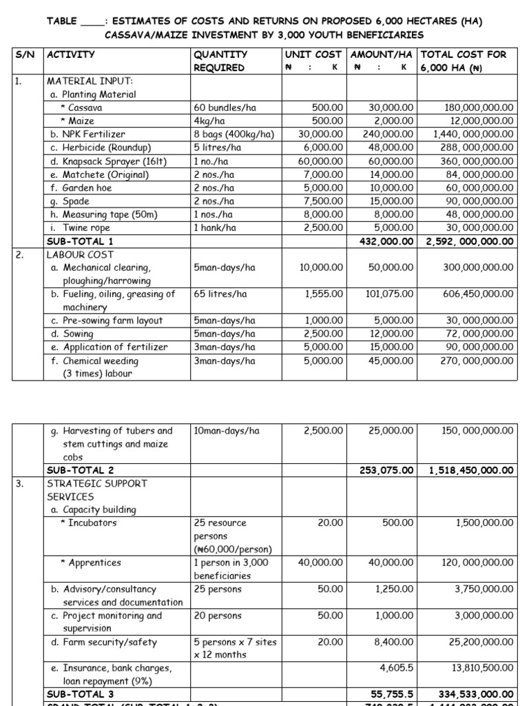 Cassava and Maize Investment Cost Analysis | PDF | Agriculture
