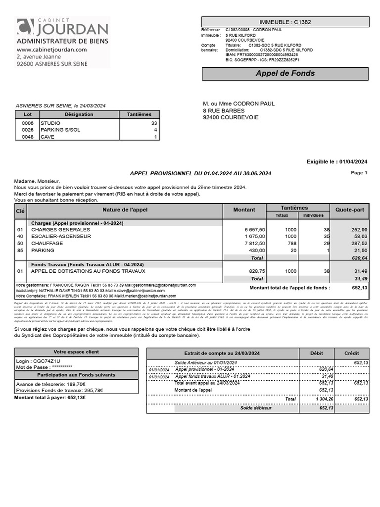 Appel de Fonds Copropriété 2024 | PDF | Bancaire | Services financiers