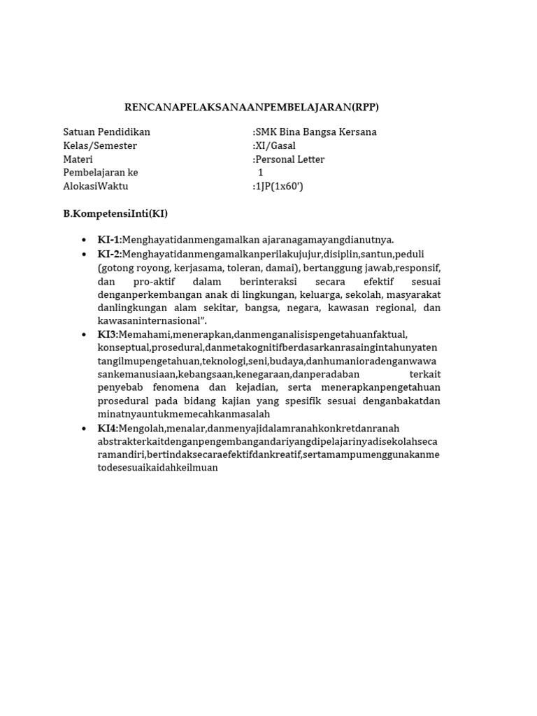 Personal Letter RPP | PDF