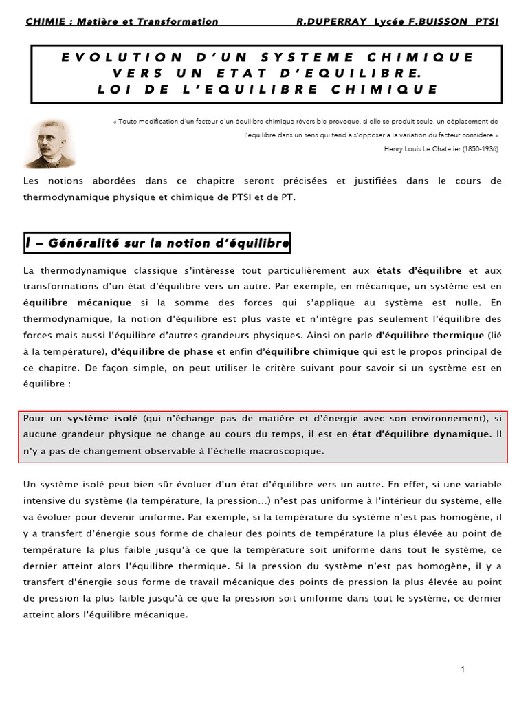 COURS Equilibre Chimique | PDF | Équilibre thermodynamique | Équilibre ...