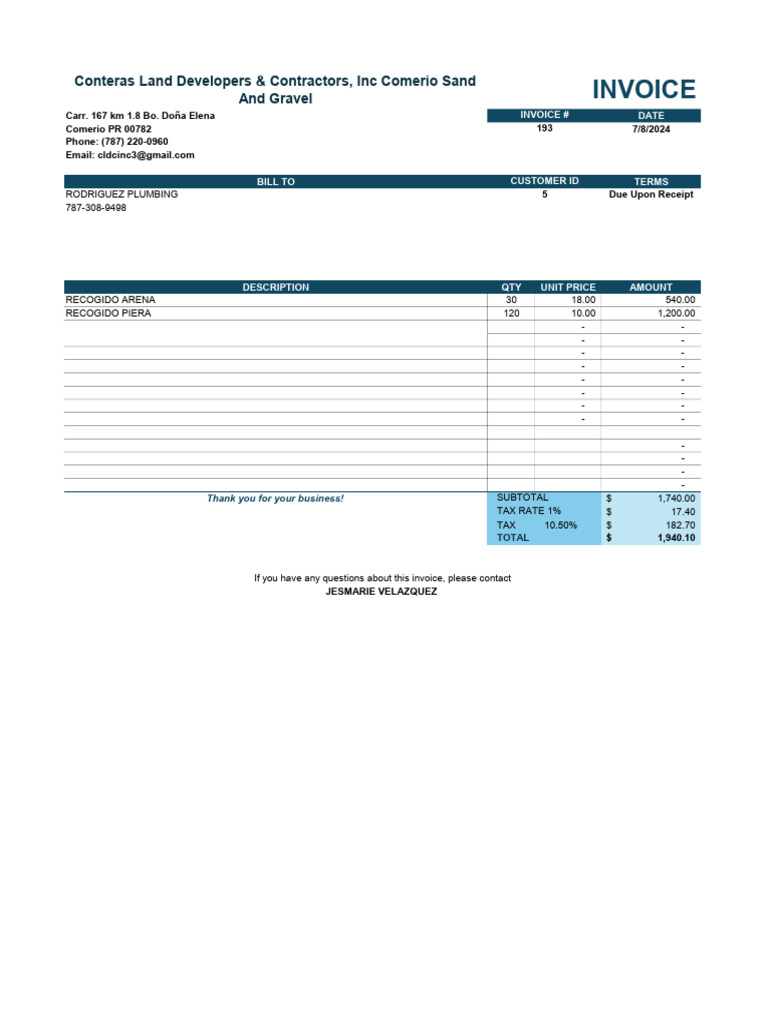 Invoice for Comerio Sand and Gravel | PDF | Business Documents