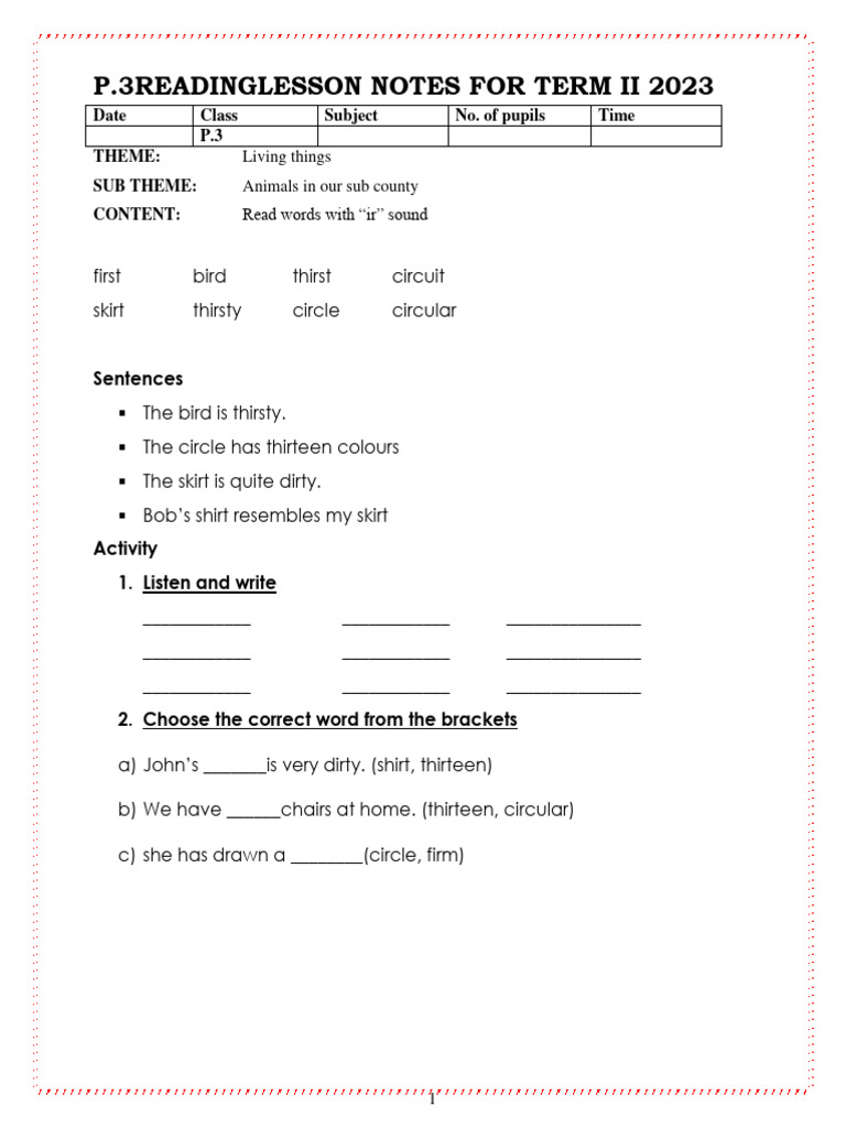 P.3 Reading Lesson Notes For Term Ii 2023 | PDF | Insects | Plants