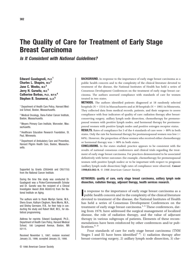 The Quality of Care For Treatment of Early Stage Breast Carcinoma | PDF ...