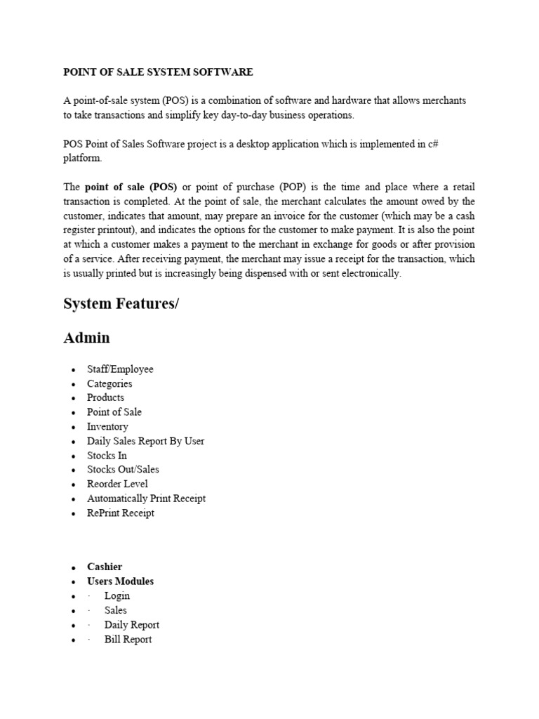 Point Of Sale System Software Pdf Download Free Pdf Point Of Sale
