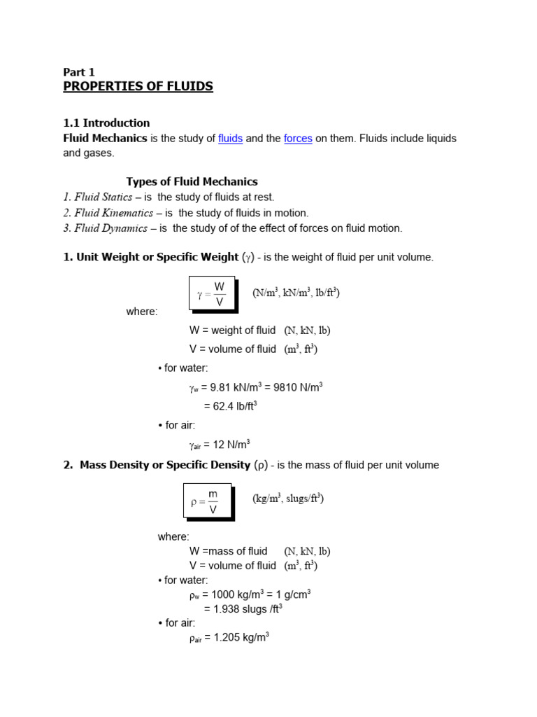 Fluid Properties and Formulas Guide | PDF | Pressure Measurement | Pressure