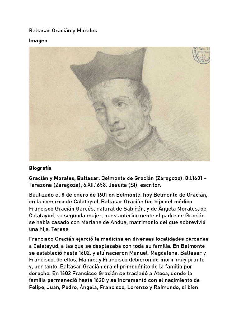 Biografía de Baltasar Gracián | PDF