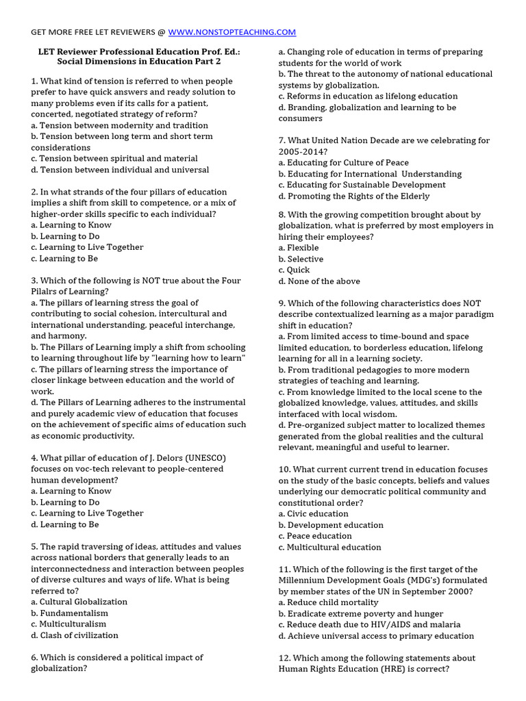 LET Reviewer: Social Dimensions Part 2 | PDF | Learning | Sustainability