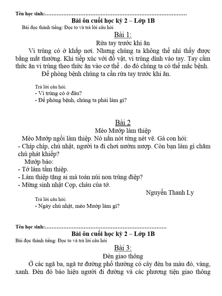 BÀI ÔN CKII - ĐỌC THÀNH TIẾNG | PDF