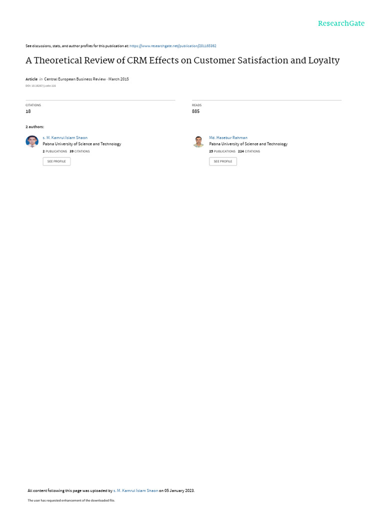CRM Impact on Customer Satisfaction & Loyalty | PDF | Customer ...