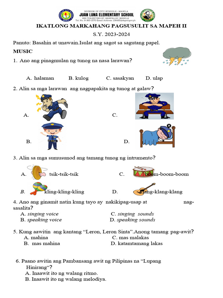 Mapeh 3rd Quarter Periodical Test 2023 2024 Pdf
