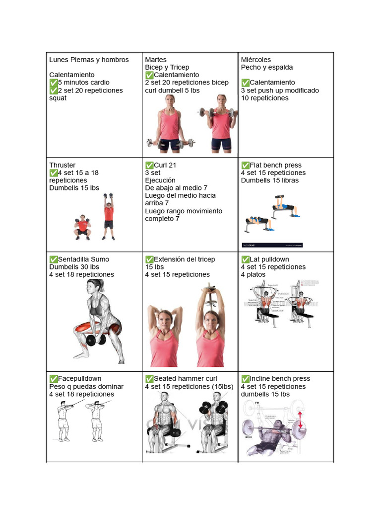Rutina Semanal de Ejercicios de Fuerza | PDF | Entrenamiento con pesas
