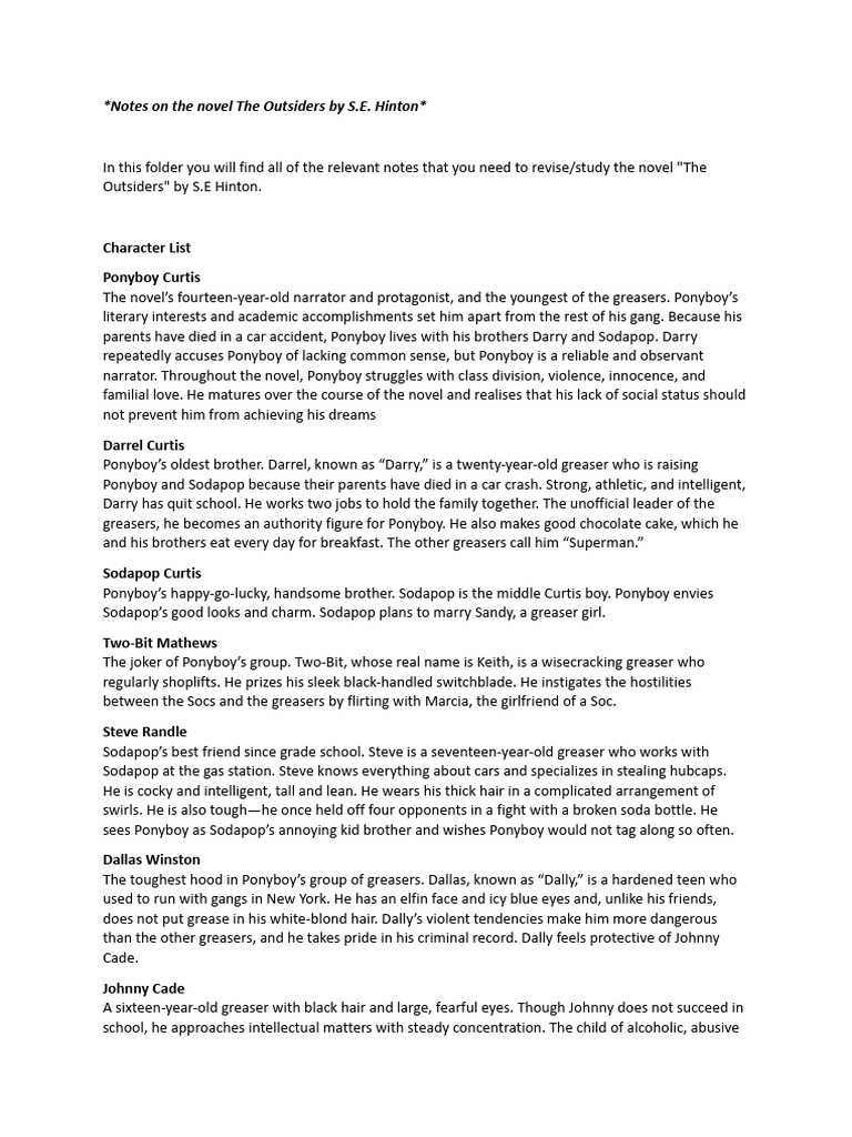The Outsiders Themes and Symbols | PDF