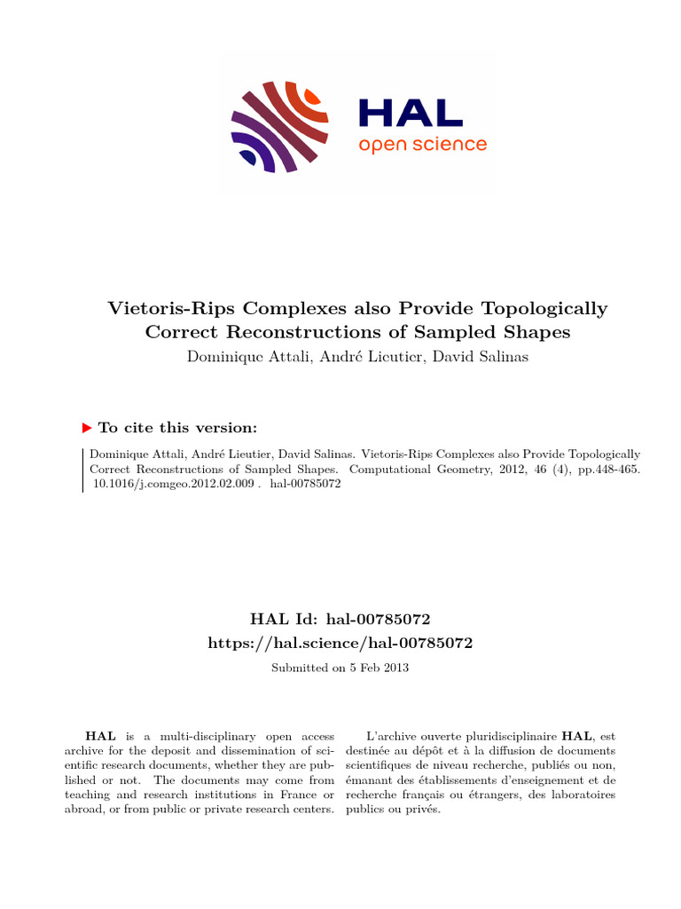 Rips Complexes for Shape Reconstruction | PDF | Topology | Manifold