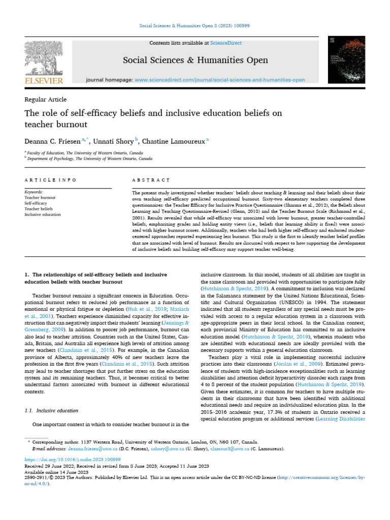 Teacher Burnout and Self-Efficacy Insights | PDF | Self Efficacy ...