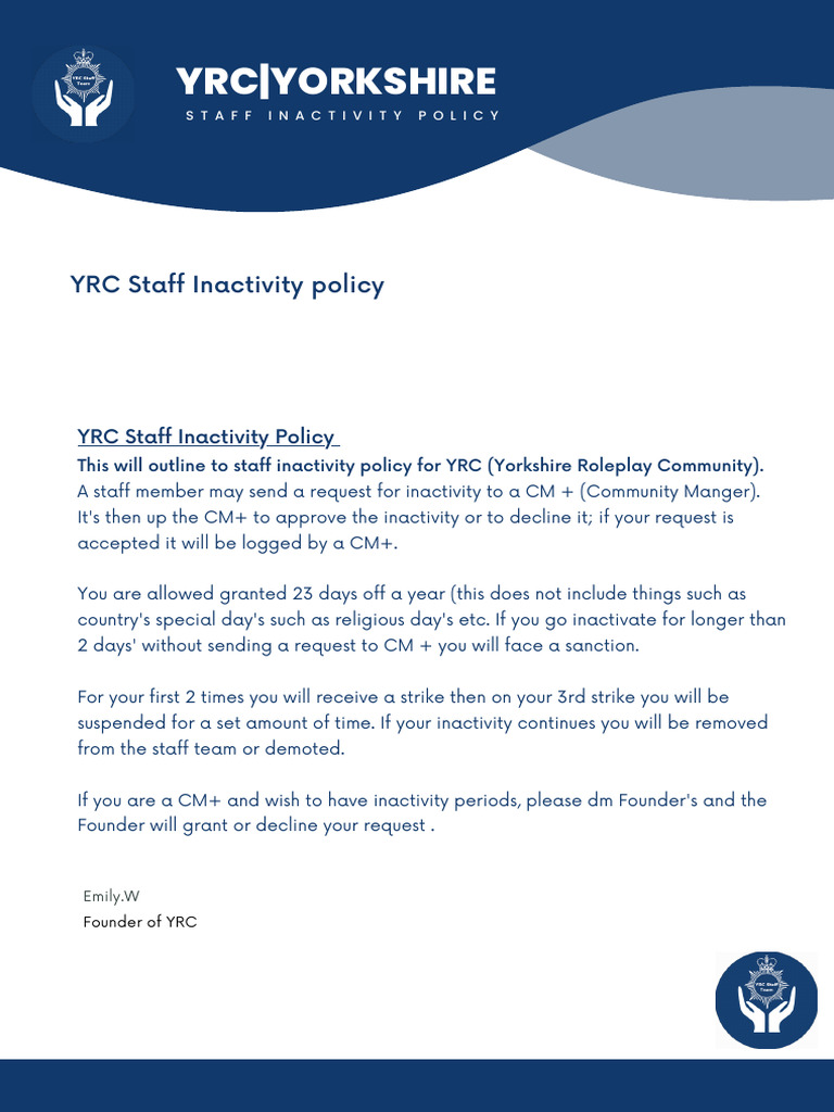 YRC Staff Inactivity Guidelines | PDF | Punishments | Government