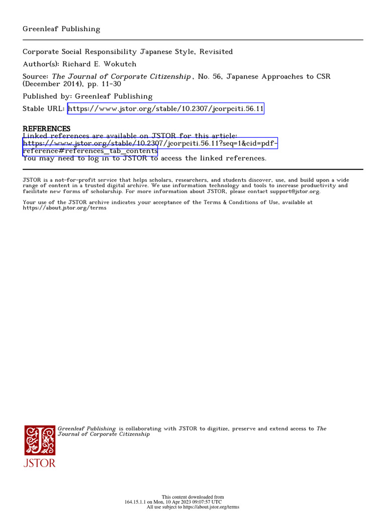 Japanese Corporate Social Responsibility Insights | PDF | Occupational ...