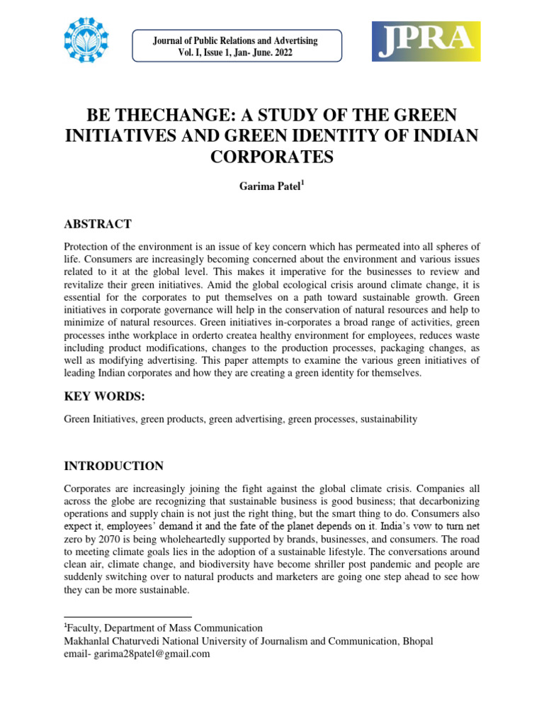 Green Initiatives of Indian Corporates | PDF | Corporate Social ...