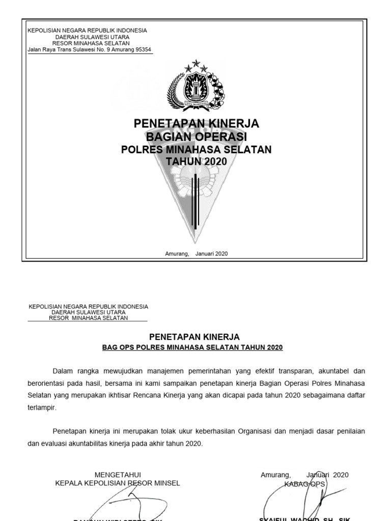 Kinerja Bag Ops Polres Minahasa 2020 | PDF