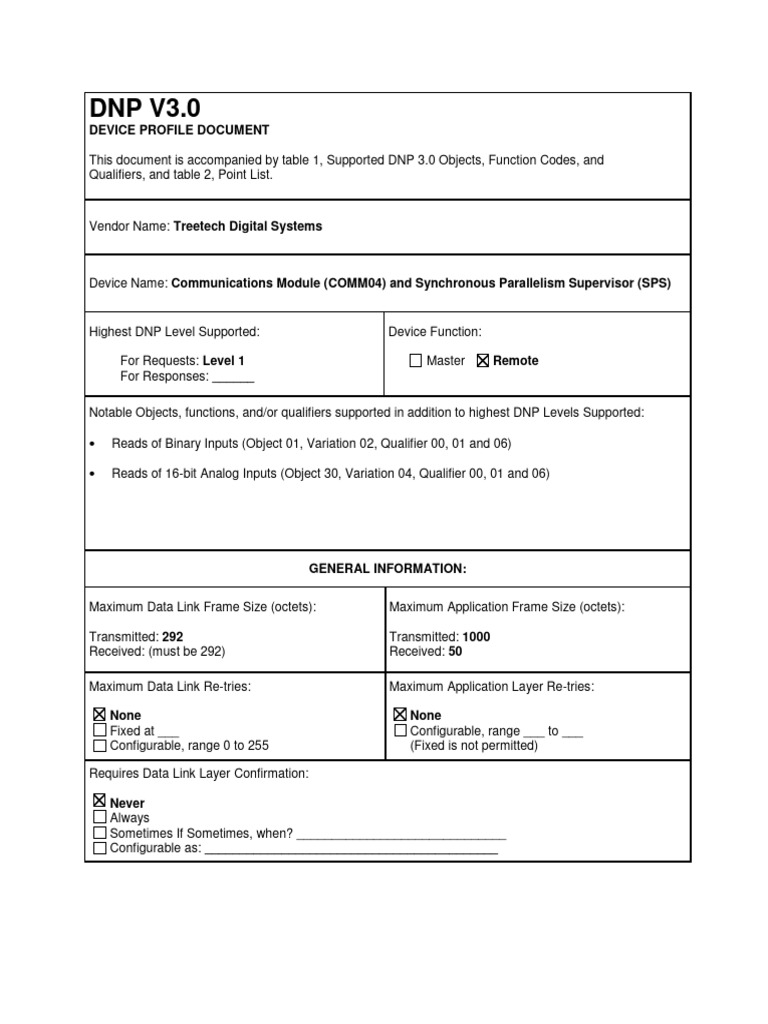 DNP 3.0 Device Profile: COMM04 & SPS | PDF | Object (Computer Science ...