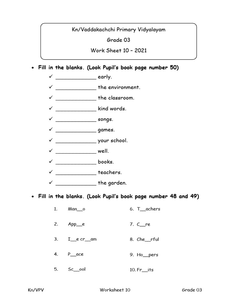 English - Grade 3 - Worksheet 10 | PDF