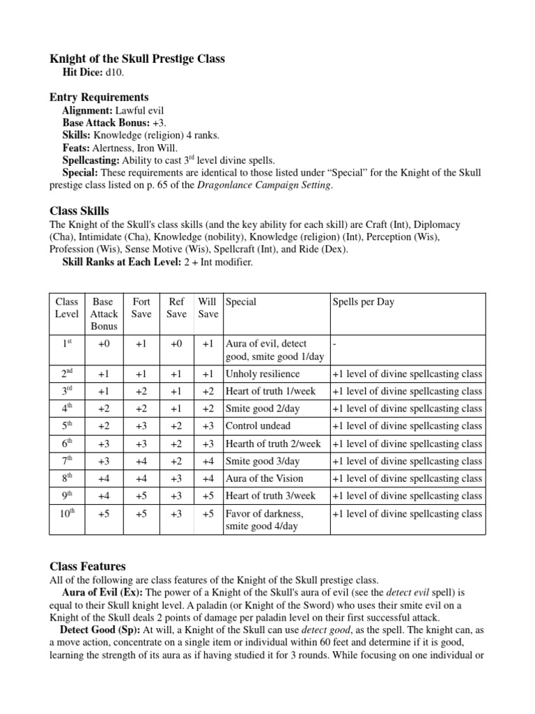 PFCG Knight of The Skull Prestige Class V3 | PDF | Dungeons & Dragons
