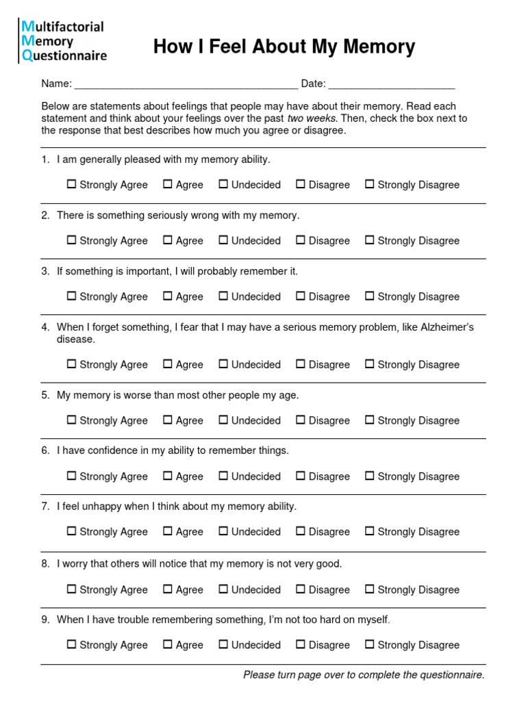 Multifactorial Memory Questionnaire | PDF | Memory | Cognitive Science