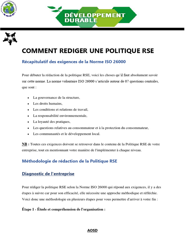 Rédaction d'une Politique RSE ISO 26000 | PDF | Responsabilité ...