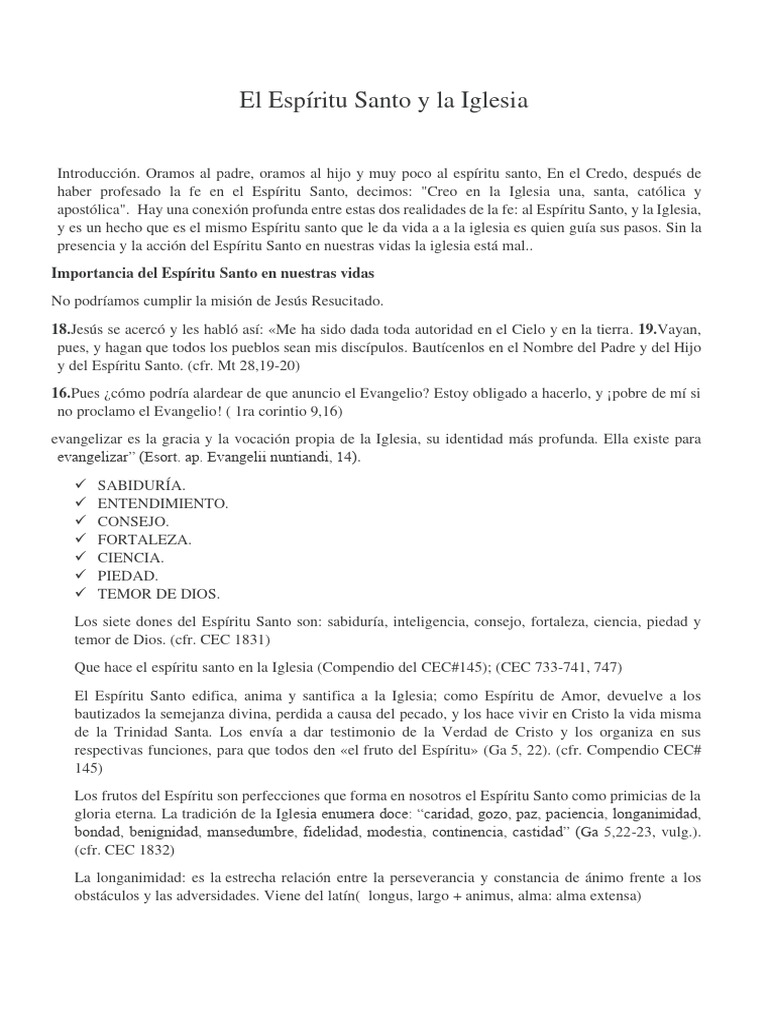 El Papel del Espíritu Santo en la Iglesia | PDF | espíritu Santo ...