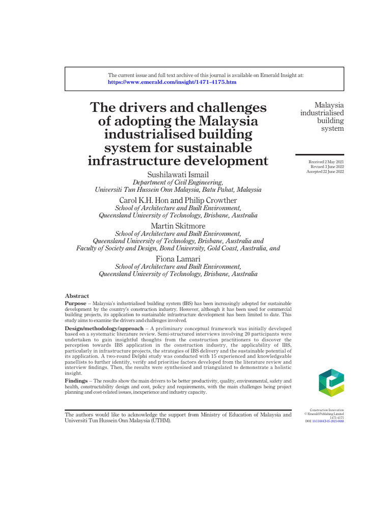 Drivers and Challenges of IBS in Malaysia | PDF | Infrastructure ...