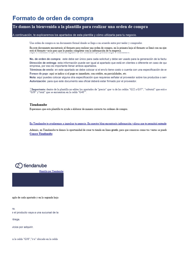 Orden de Compra Formato Tiendanube | PDF | Factura | Business