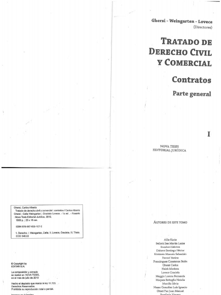 GHERSI, WEINGARTEN y LOVECE Tratado de Derecho Civil y Comercial. Ed