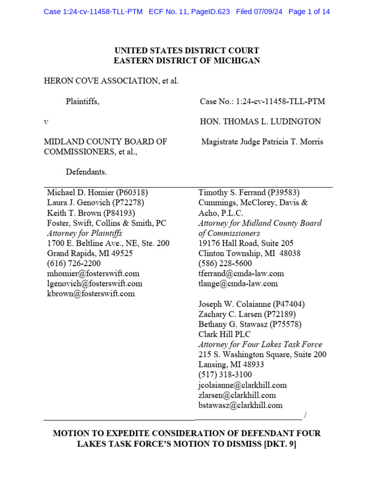 Four Lakes Task Force - Motion To Expedite | PDF | Equity (Law) | Lawsuit