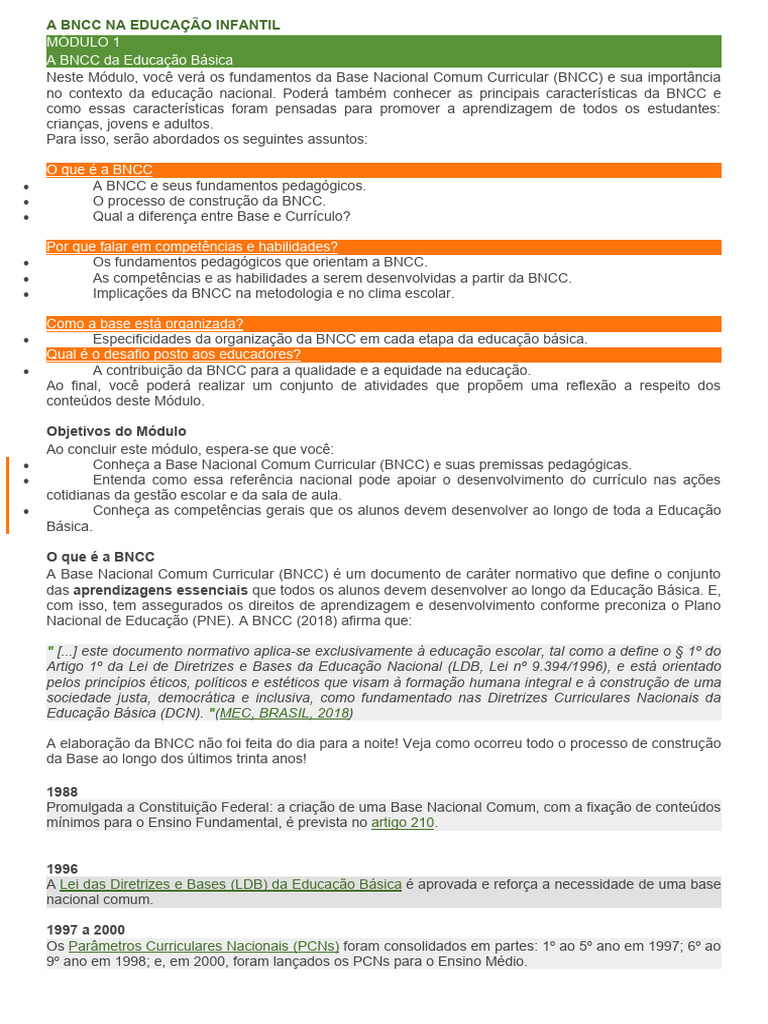 BNCC e Educação Infantil: Fundamentos e Práticas | PDF | Pré-escola ...