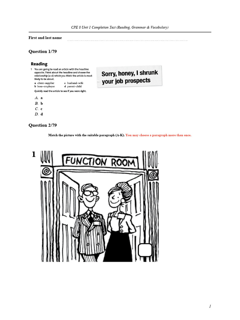 Cpe 8 unit 1 completion test reading grammar vocabulary pdf
