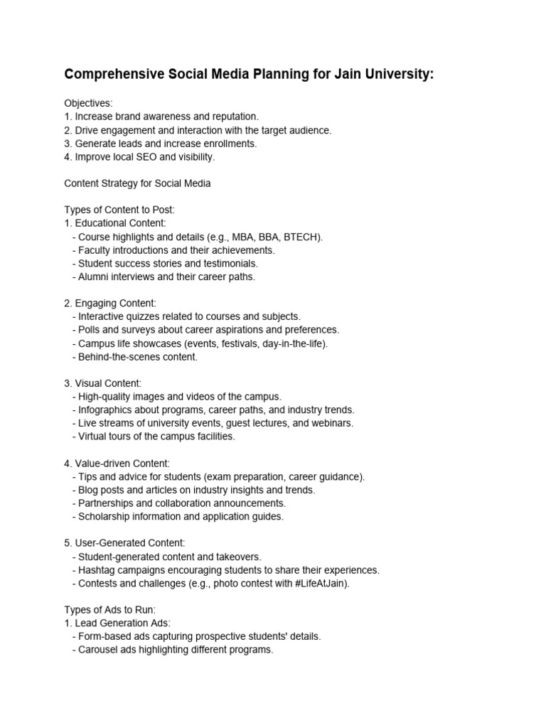 Example Social Media Planning Calendar