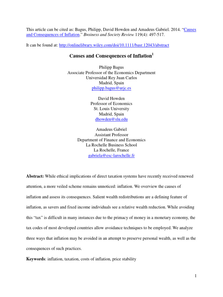 Causes And Consequences Of Inflation Pdf Inflation Money