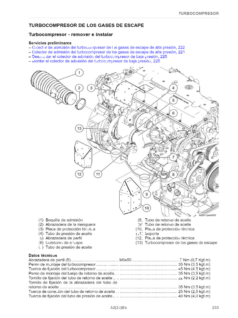 Desmontaje Montaje Turbo Compresor MAN D0836 | PDF