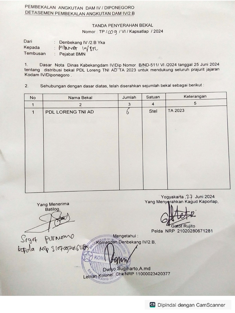 Tanda Trima PDL Tni Ad Ta 2023 | PDF