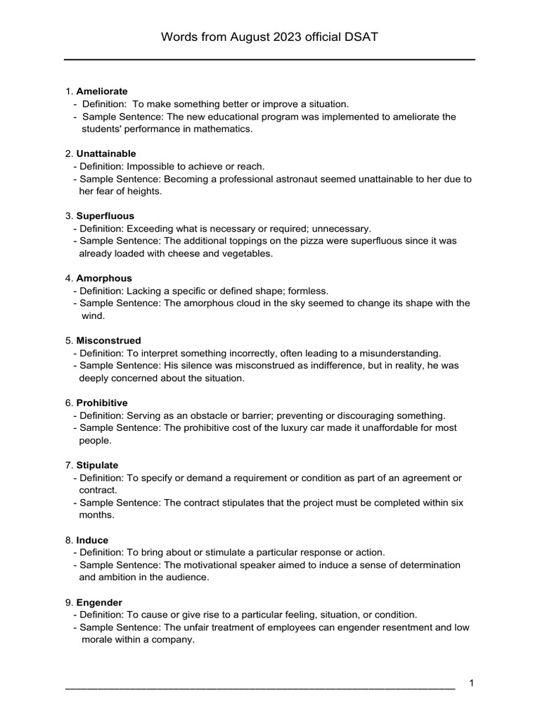 DSAT Word List From CollegeBoard Sept2023 | PDF