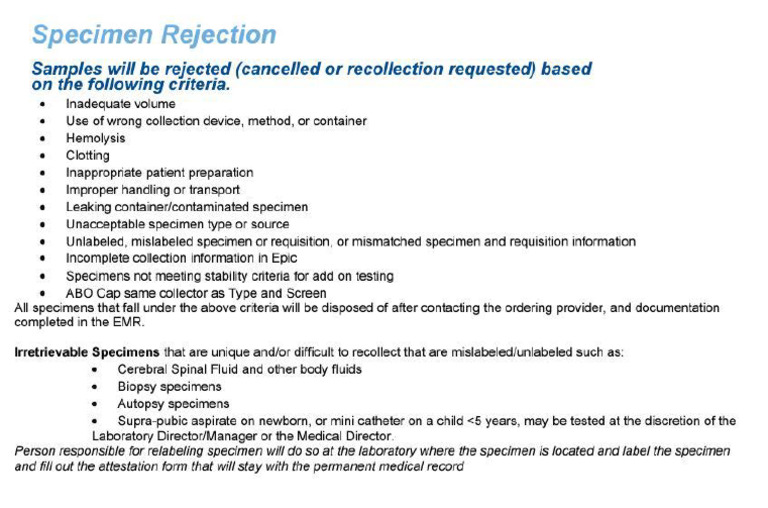 Sample Rejection Criteria Pdf