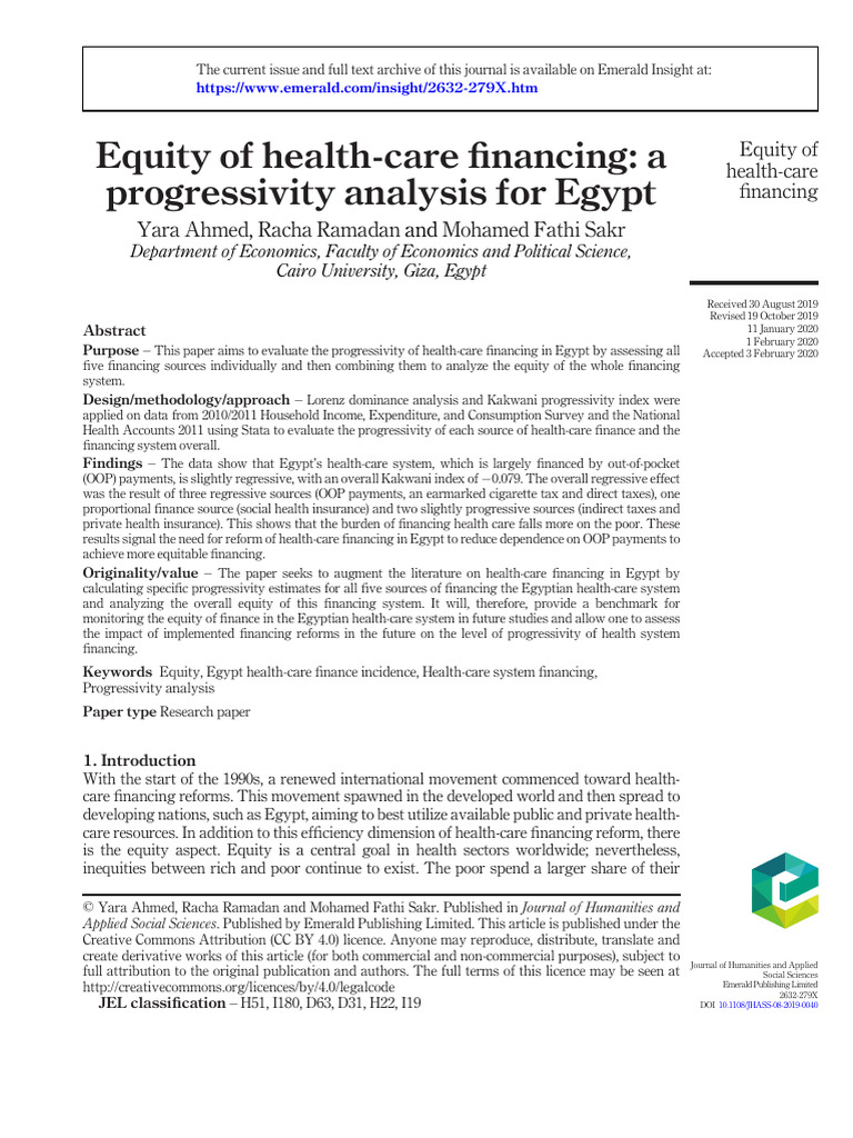 Health Care Financing Equity in Egypt | PDF | Cost Of Living | Taxes