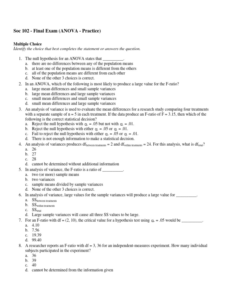 S102 FE Practice ANOVA | PDF | F Test | Analysis Of Variance
