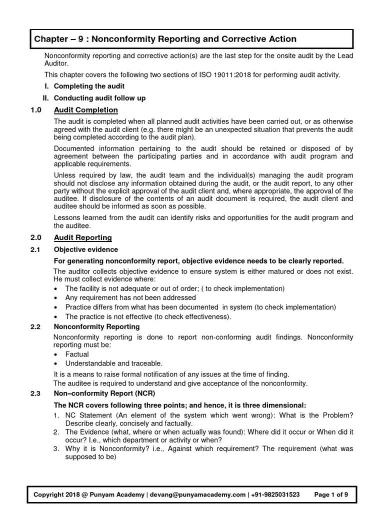 Chapter 9 Nonconformity Reporting and Corrective Action | PDF | Audit ...