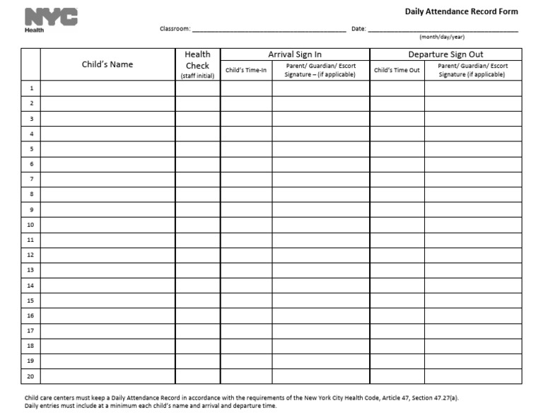 Childcare Attendance Form | PDF