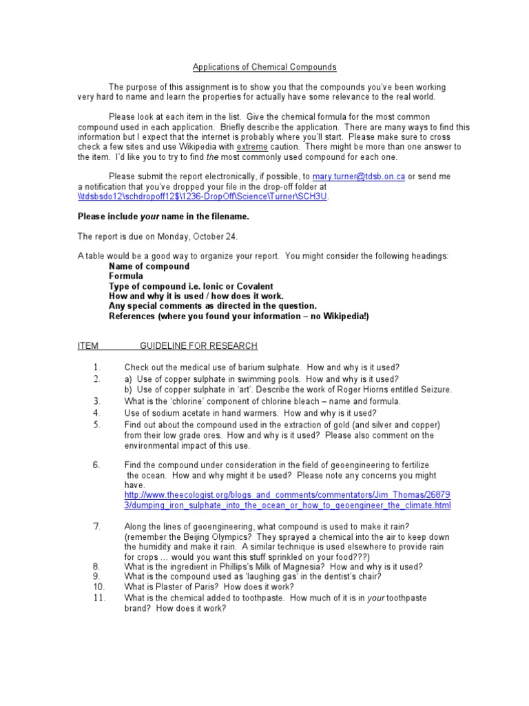 Applications of Chemical Compounds | PDF | Chemical Compounds | Sulfate
