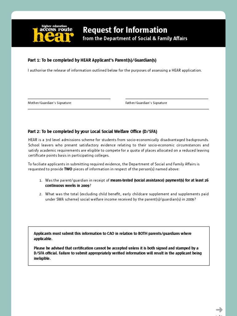 HEAR Application Information Request Form | PDF | Finance & Money ...