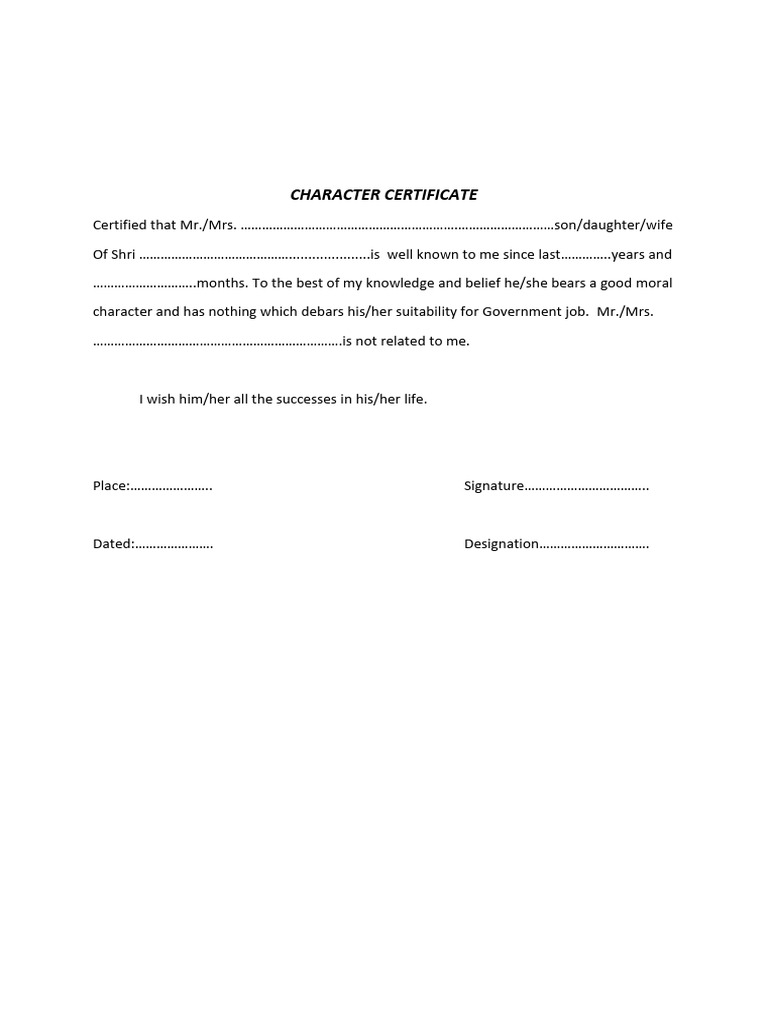Character Certificate Template | PDF | Sports & Recreation | Religion ...