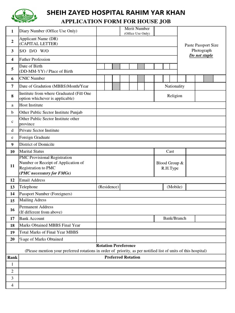 House Officer Application Perfoma | PDF | Affidavit