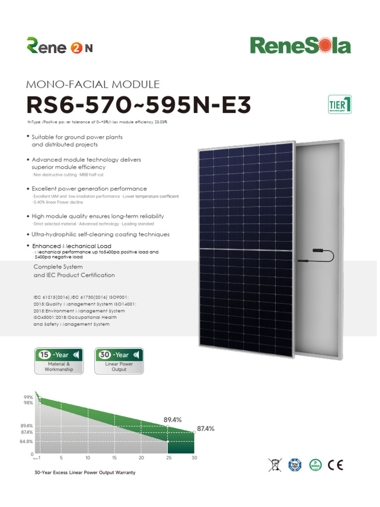 Renesola RS6 Module Specifications | PDF | Manufactured Goods ...