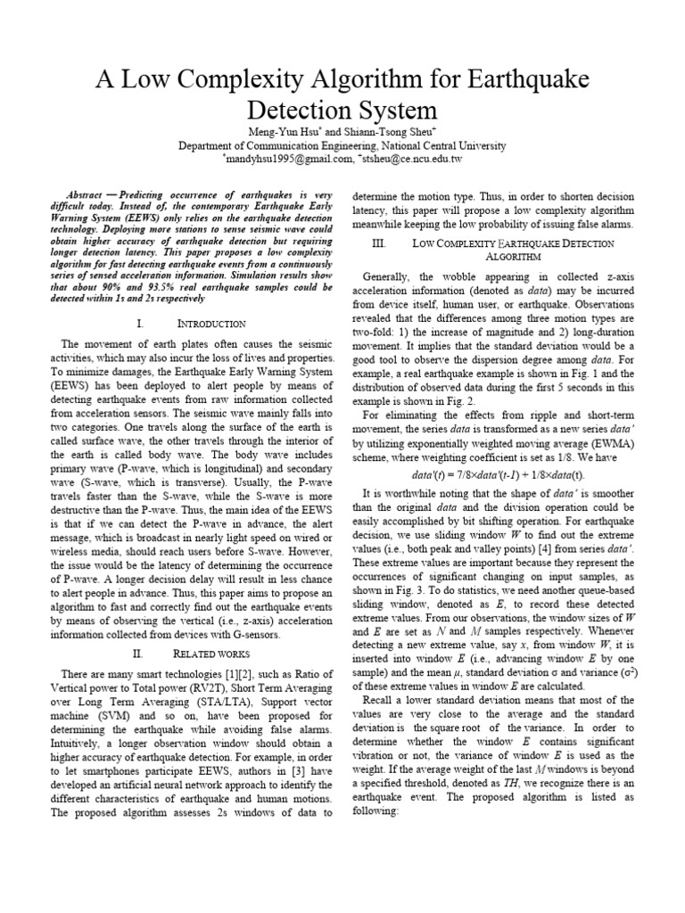 Fast Earthquake Detection Algorithm | PDF | Earthquakes | Seismology